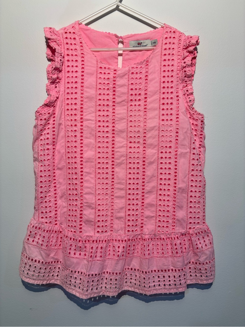 Vineyard Vines Pink Eyelet Ruffle Peplum Top Size XXS Sleeveless Cotton Women's